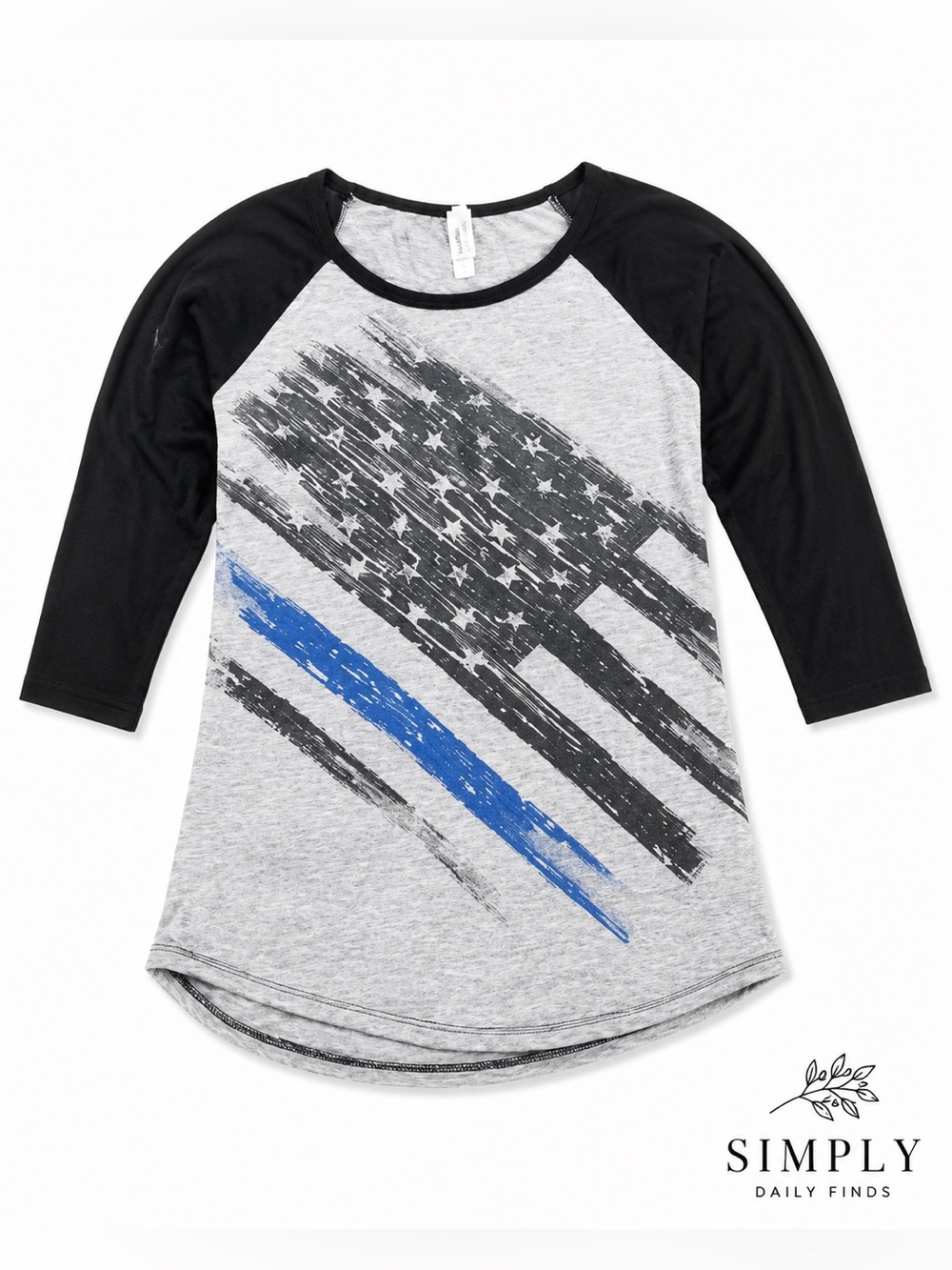 Women’s Thin Blue Line American Flag Raglan Shirt 3/4 Sleeve Small